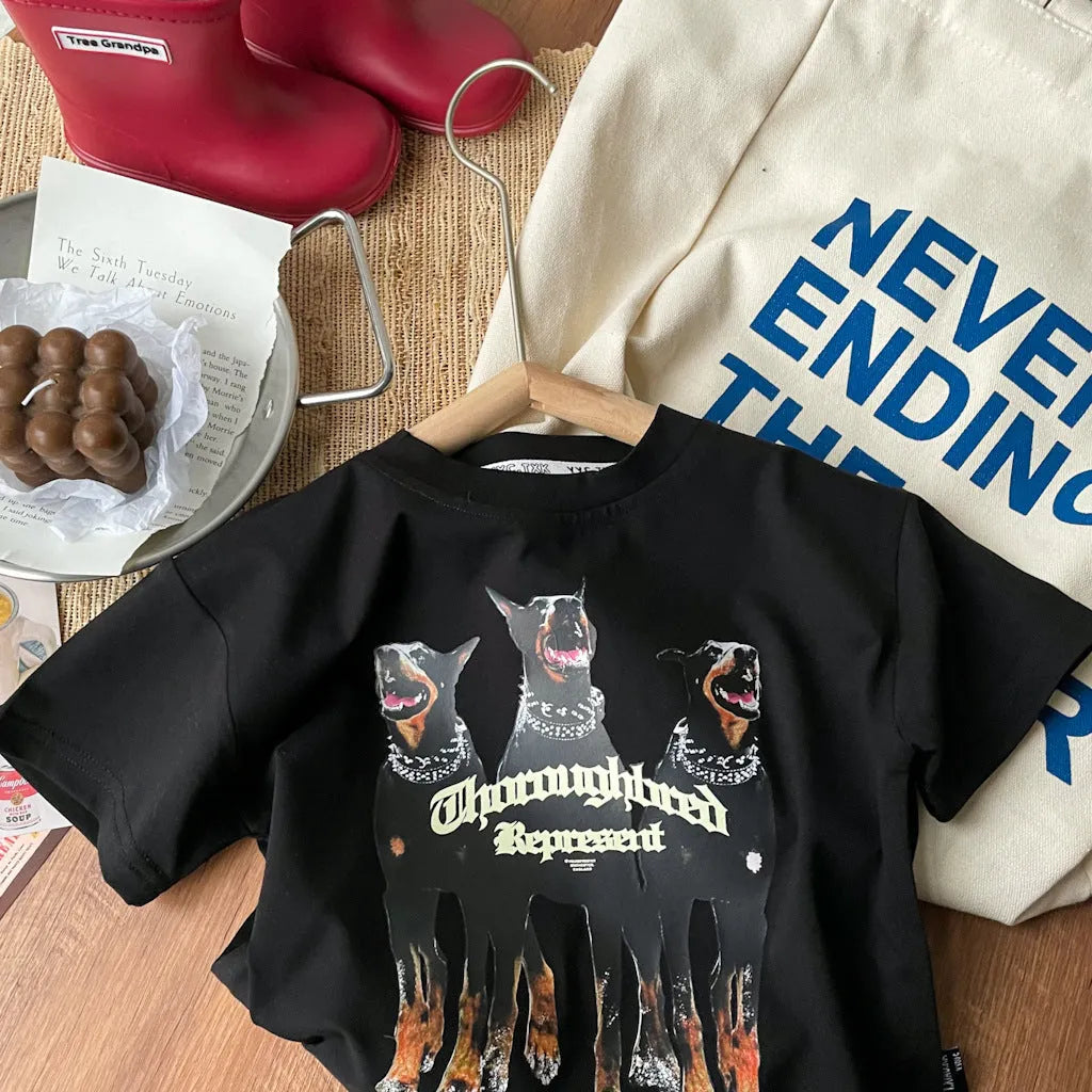 T-shirt tendance pour garçons Doberman Pinscher décontracté