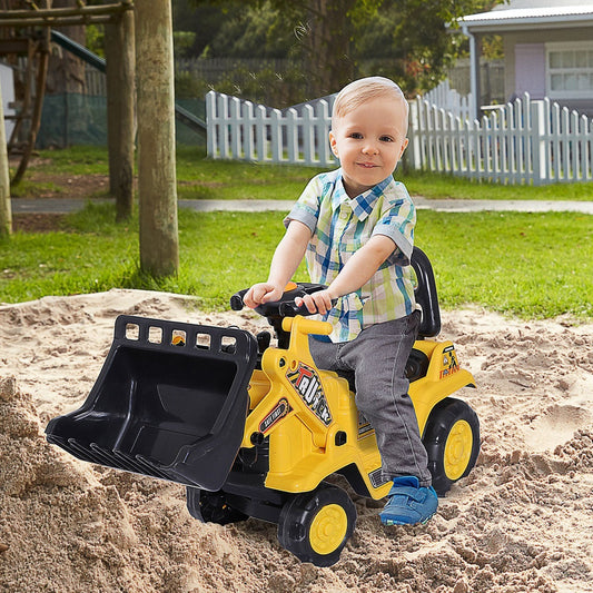 Kids Ride On Excavator Toy, Yellow Pull Cart Bulldozer With Bucket, Horn, Steering Wheel, For Toddler - Enfance-Heureuse