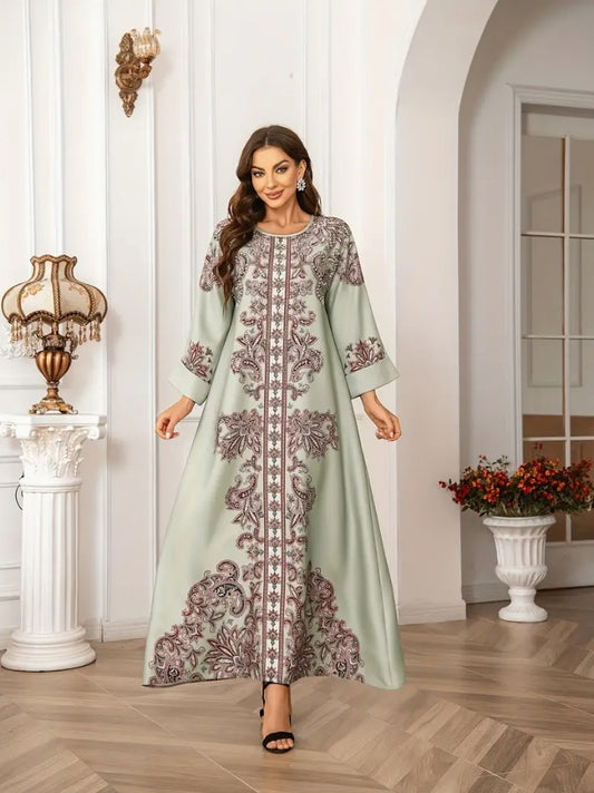 Arab Style Women's Long Robe Printed Dress - Enfance-Heureuse