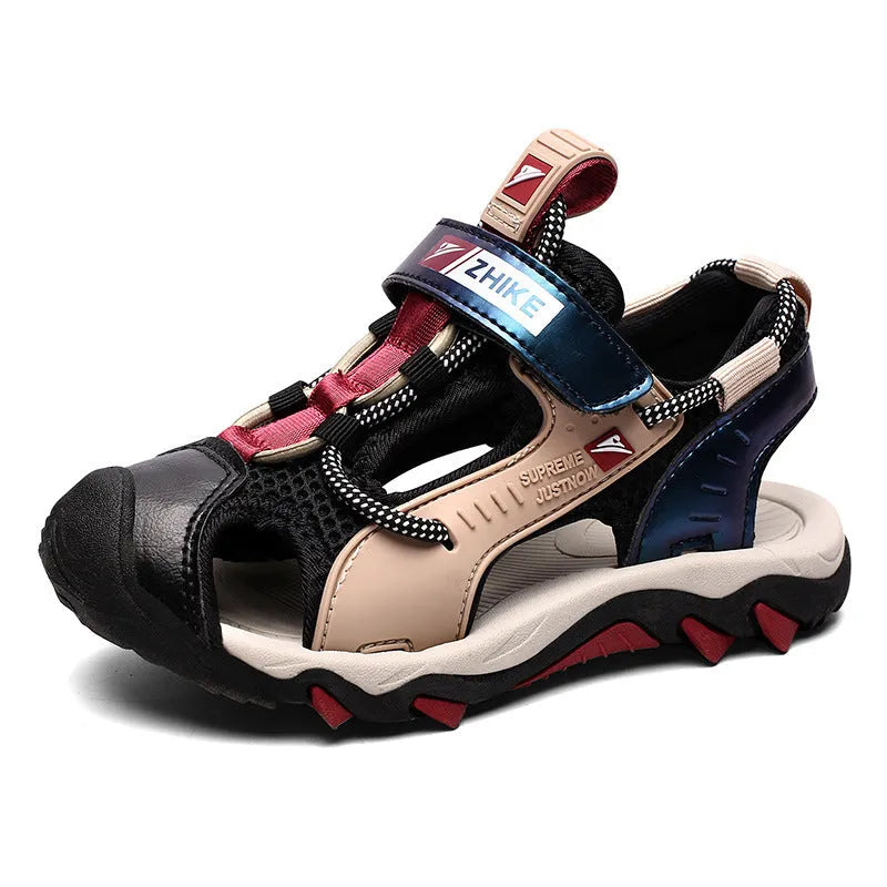 Noir Garçons Sandales Baotou Colorblock Doux Sole Chaussures De Plage
