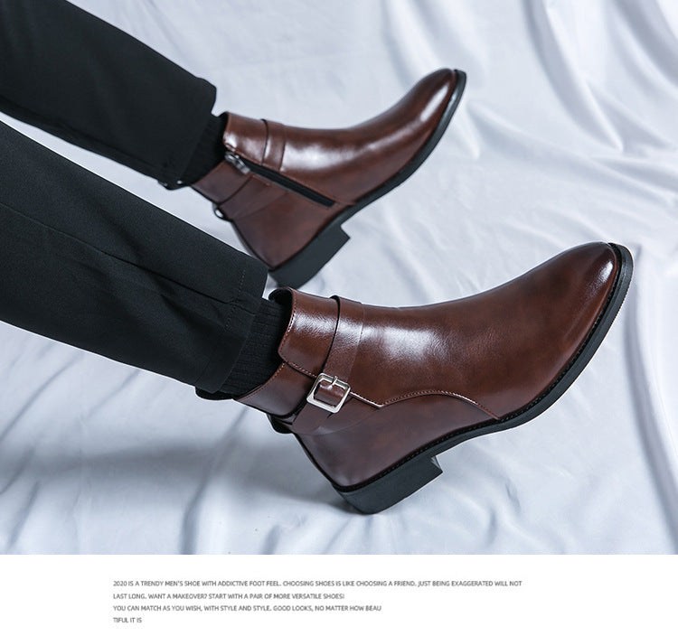 Men's British Style Fashion High-top Leather Shoes Side Zipper Mid-Top Martin Boots