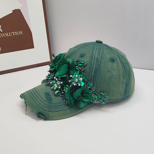 Fashion Colorful Sequin Rhinestones Sun Protection Light Luxury Peaked Cap