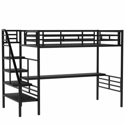 Metal Loft Bed Frame With Desk, No Box Spring Needed,Twin ,Black