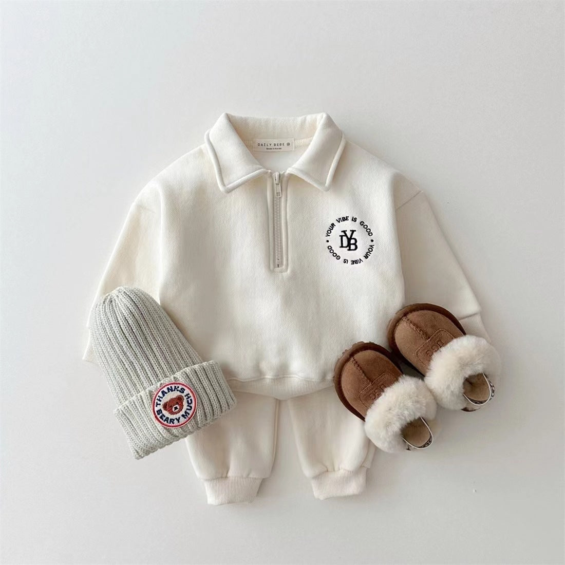 Fleece-lined Lapel Sweatshirt And Sweatpants Suit Children's Two-piece Suit