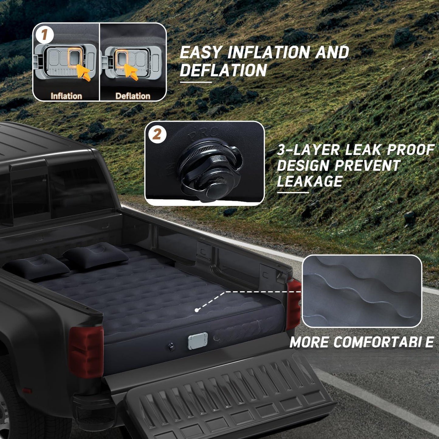 Truck Bed Air Mattress For 5.5-5.8ft Short Beds, Easily Inflates And Deflates With Built-In Rechargeable Air Pump Camping Bed Outdoor Mattress