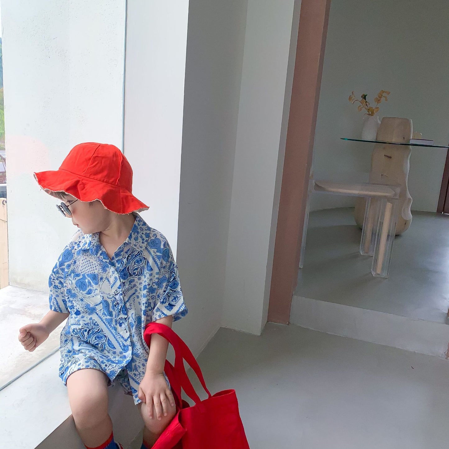 Printed Shirt Boys Vacation Style Chiffon Shirt Shorts Suit