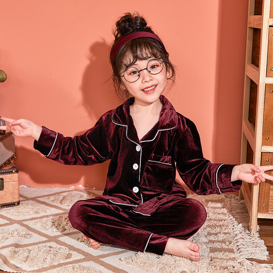 Children's Gold Velvet Solid Color Pajamas Set - Enfance-Heureuse