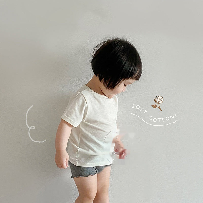 Thin Cute Children's Solid Color Toddler Round Neck Short Sleeve