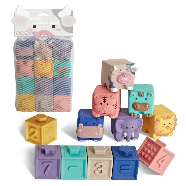 Bébé de Bande Dessinée Doux Colle Relief Blocs de Construction Peuvent Mordre Dents Colle Jouets