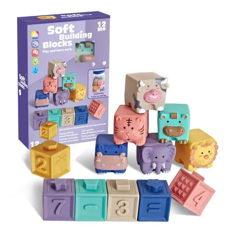 Bébé de Bande Dessinée Doux Colle Relief Blocs de Construction Peuvent Mordre Dents Colle Jouets