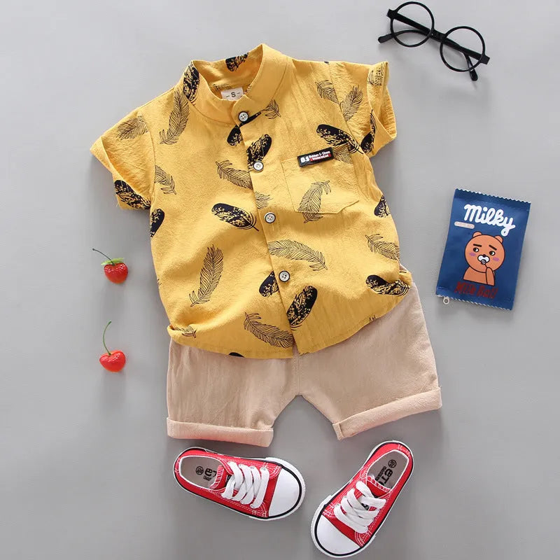 Infantile enfants bébé plume dessin animé chemise à manches courtes Shorts deux pièces costume