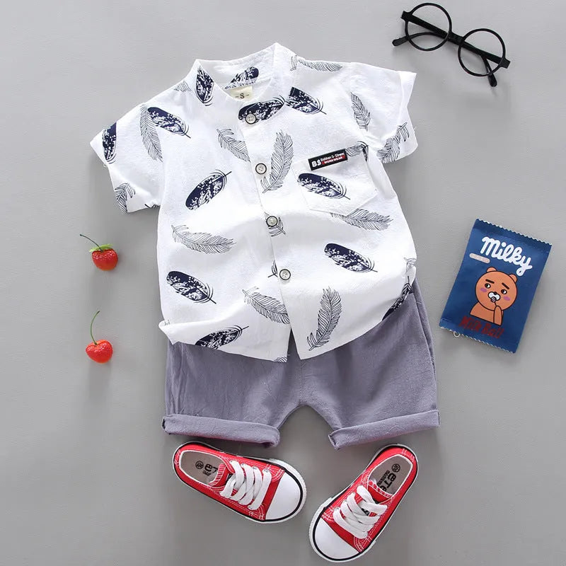 Infantile enfants bébé plume dessin animé chemise à manches courtes Shorts deux pièces costume