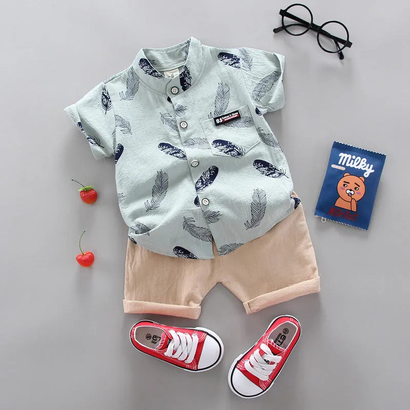 Infantile enfants bébé plume dessin animé chemise à manches courtes Shorts deux pièces costume