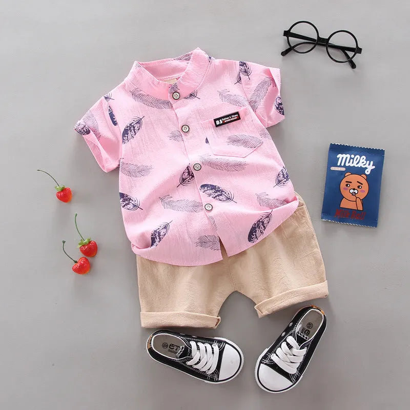 Infantile enfants bébé plume dessin animé chemise à manches courtes Shorts deux pièces costume