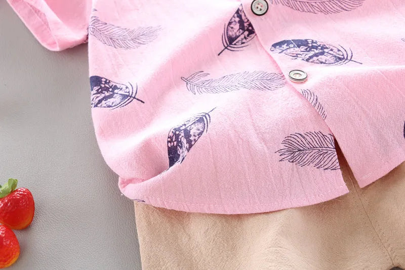 Infantile enfants bébé plume dessin animé chemise à manches courtes Shorts deux pièces costume