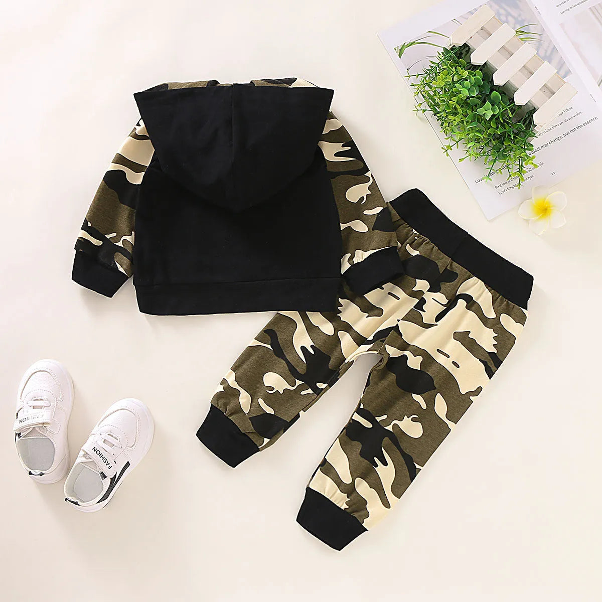 Garçons Deux-Pièce À Manches Longues Lettre Camouflage Chandail