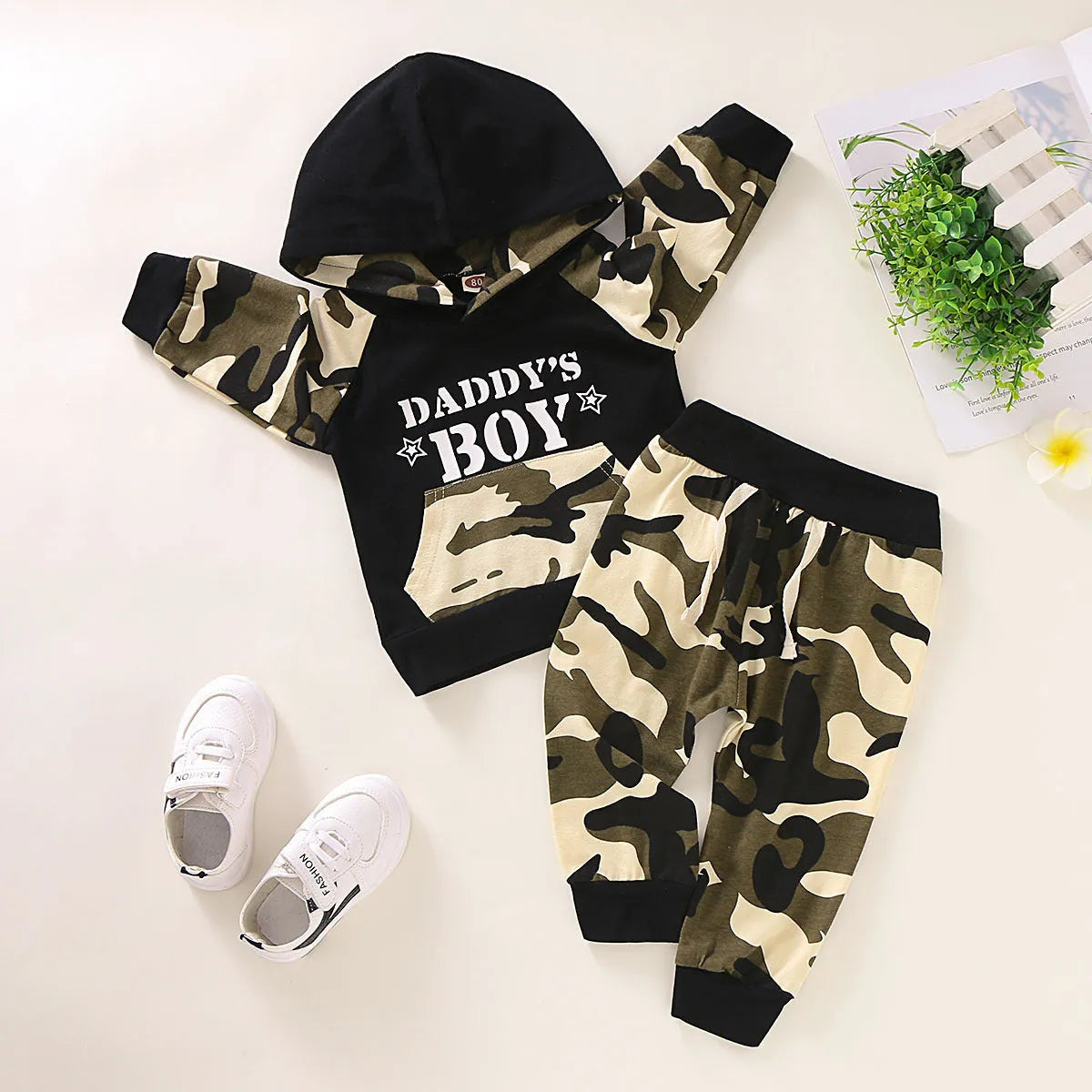 Garçons Deux-Pièce À Manches Longues Lettre Camouflage Chandail