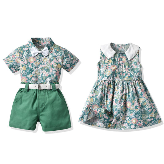 Children's Clothing Siblings Clothing Printing Beach style Vacation Leisure Suit - Enfance-Heureuse