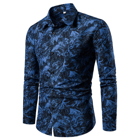 Autumn and Winter Mens Shirt Printed Casual Long Sleeved Shirt Slim Fit Male Social Dress Shirt For Men - Enfance-Heureuse