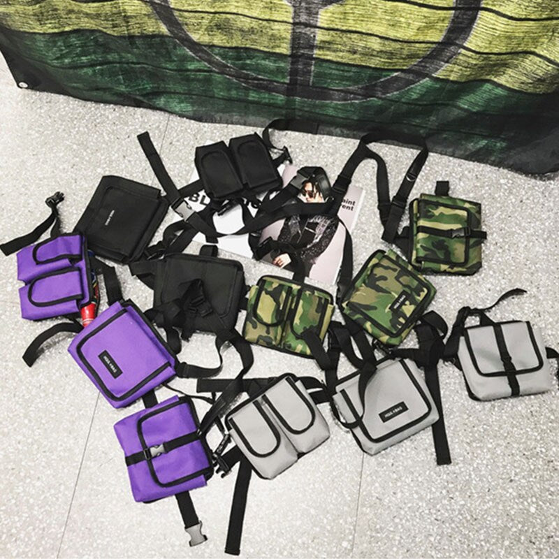 Men Tactical Shoulder Bag Men Tactical Waist Bag Boy Streetwear Functional Waist Packs Waistcoat Male Hip hop Chest Bags 030266