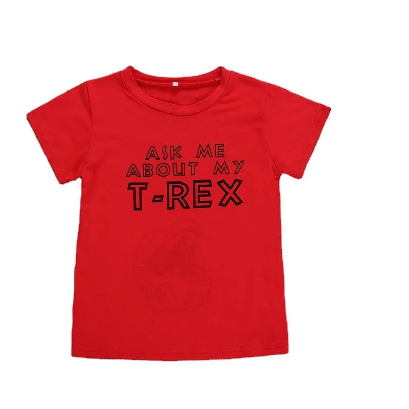 Letter Mask Boy Masked Funny Cartoon Dinosaur Cotton T-shirt - Enfance-Heureuse
