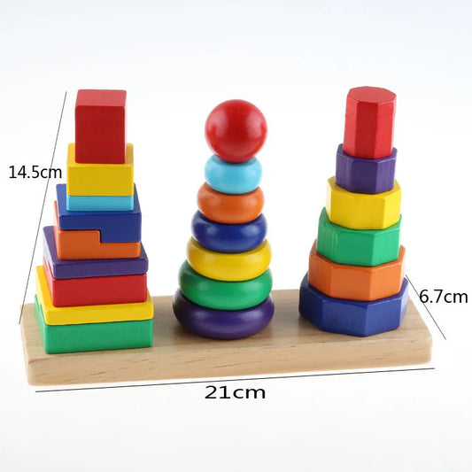 Three pillar intelligence tower wooden educational toy - Enfance-Heureuse