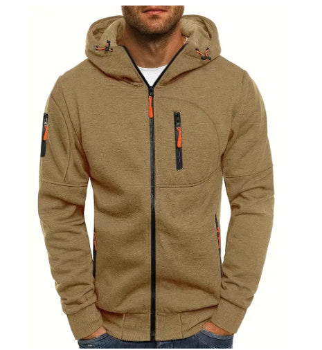 Men's Casual Zipper Hooded Sweater Solid Color Sports Fitness Jackets Cardigan - Enfance-Heureuse
