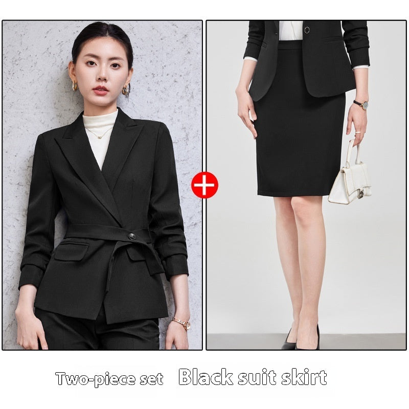 Traje de manga larga con cuello pequeño para mujer, camisa, pantalón y abrigo