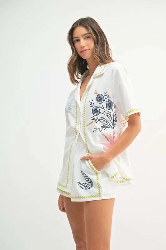 MABLE Embroidered Button Down Shirt and Shorts Set - Enfance-Heureuse