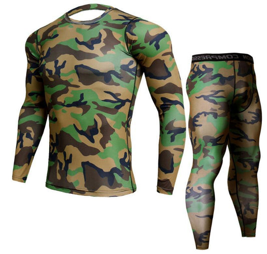 Mens Camouflage Pants & T Shirt Sets Fashion Crossfit T-shirt Compression Brand Clothing Joggers Men Casual Leggings - Enfance-Heureuse