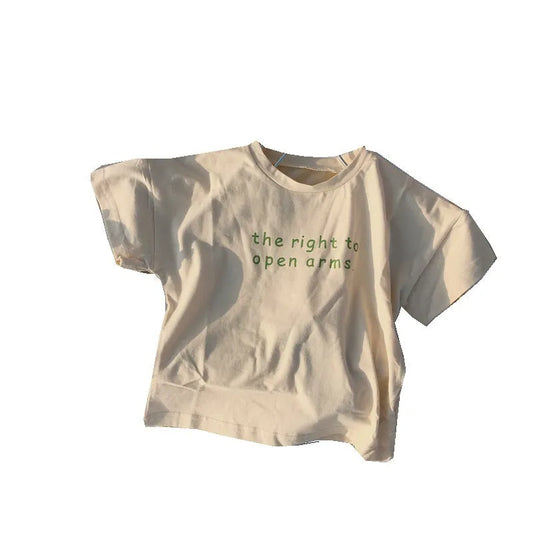 Boys and girls foreign solid color wild basic T-shirt - Enfance-Heureuse