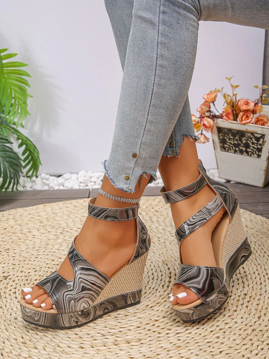 Platform Wedge Sandals with Ankle Strap - Enfance-Heureuse