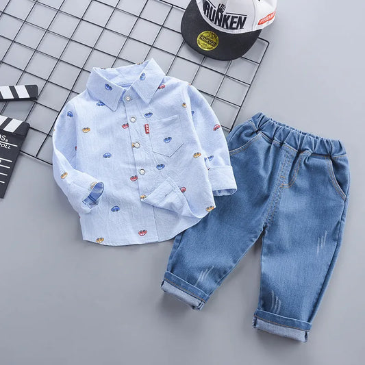 Children's Clothing Autumn Korean Style Autumn Clothing Casual Shirt Two-piece Boy Suit - Enfance-Heureuse