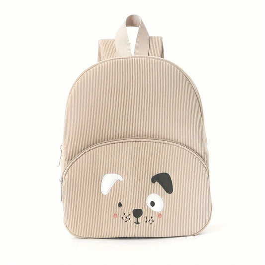 Embroidered Cute Bear Backpack Corduroy - Enfance-Heureuse