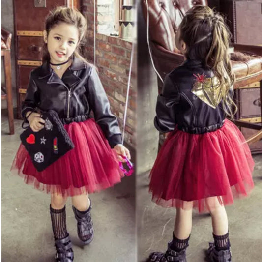 Korean Children And Girls On Behalf Of A Leather Dress Embroidered With Sequins Leather Children Princess Dress - Enfance-Heureuse
