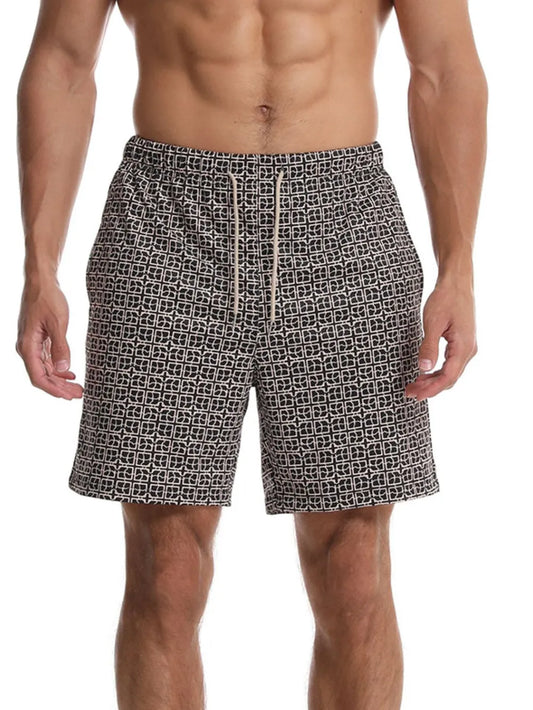 Men's Drawstring Printed Shorts with Pockets - Enfance-Heureuse