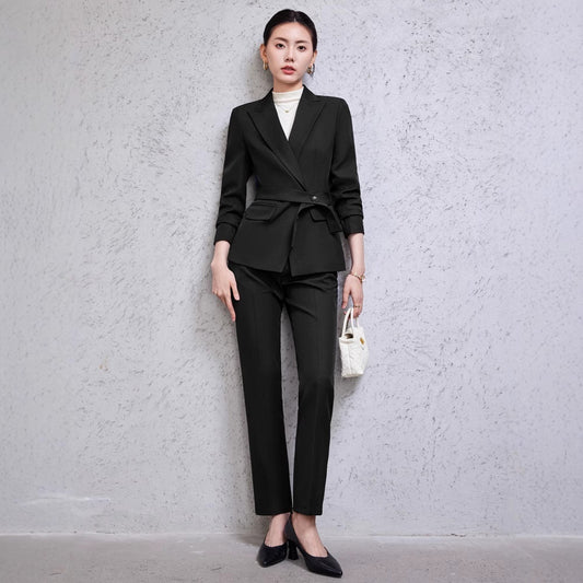 Long Sleeve Small Suit Collar Coat Women's Shirt Pants Suit - Enfance-Heureuse