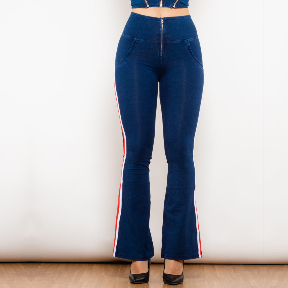 Shascullfites Melody Jeans Push Up Effect Skinny Jeans Sexy Lift Striped Flare Jeans Women's Denim Pants