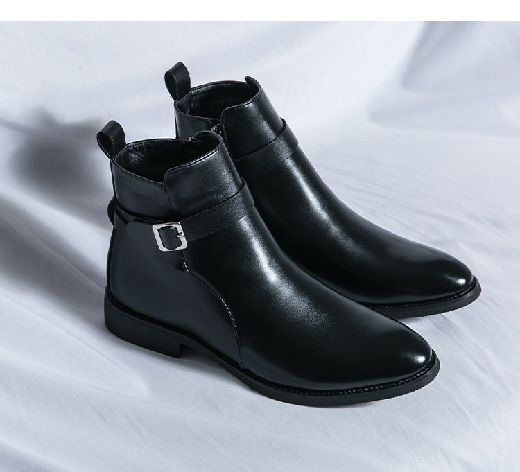 Men's British Style Fashion High-top Leather Shoes Side Zipper Mid-Top Martin Boots