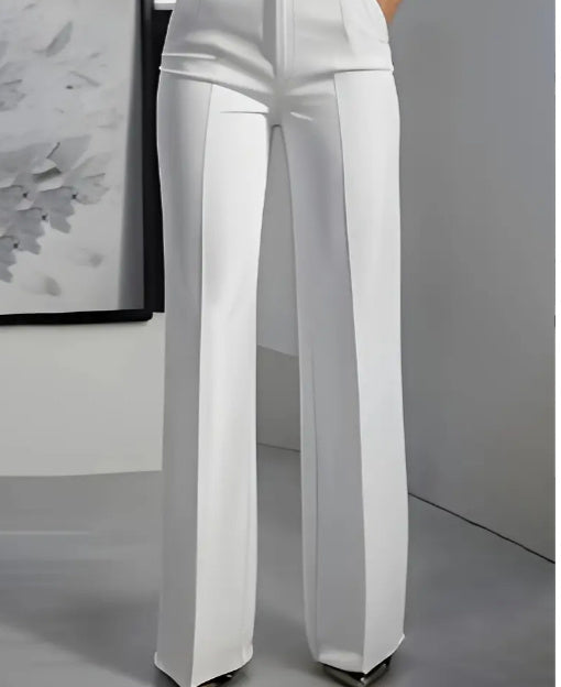 Women's White Minimalist Pants Made Of Polyester - Enfance-Heureuse