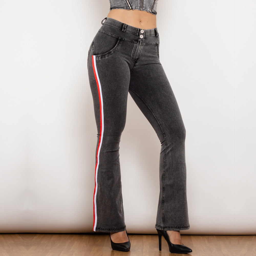 Shascullfites Melody Jeans Push Up Effect Skinny Jeans Sexy Lift Striped Flare Jeans Women's Denim Pants