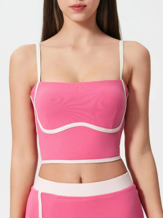 Millennia Contrast Trim Square Neck Active Cami with Detachable Chest Pads - Enfance-Heureuse