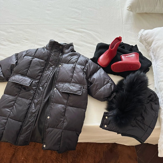 Solid Color Fur Collar Down Jacket Baby Long Section - Enfance-Heureuse