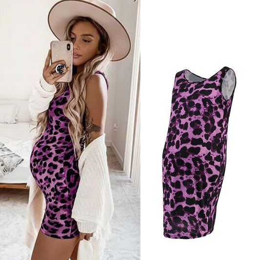 Leopard Dress Summer Sleeveless Pregnant Women - Enfance-Heureuse