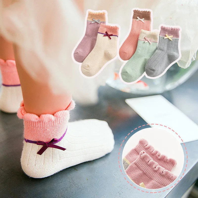 New products children's socks combed cotton bow