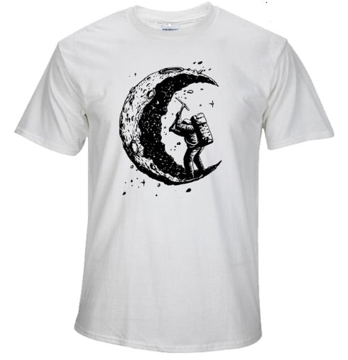 Digging The Moon Print Casual Mens O-neck T Shirts Fashion Men's Tops Men T-shirt Short Sleeve Men Tshirt - Enfance-Heureuse