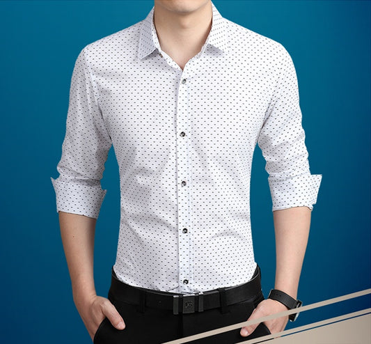 Brand Fashion Male Shirt Long-Sleeves Tops Polka Dot Printing Mens Dress Shirts Slim Men Shirt Plus Size M-5XL FGT - Enfance-Heureuse