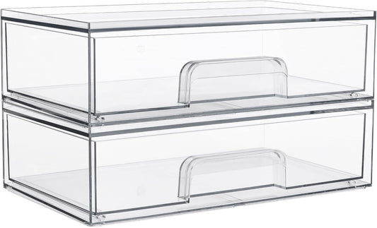 12.1in 30.7cm W Clear Stackable Storage Drawers,2 Pack Acrylic Plastic Organizers Bins For Makeup Palettes, Cosmetics, And Beauty Supplies,Ideal For Vanity, Bathroom,Cabinet,Desk Organization - Enfance-Heureuse