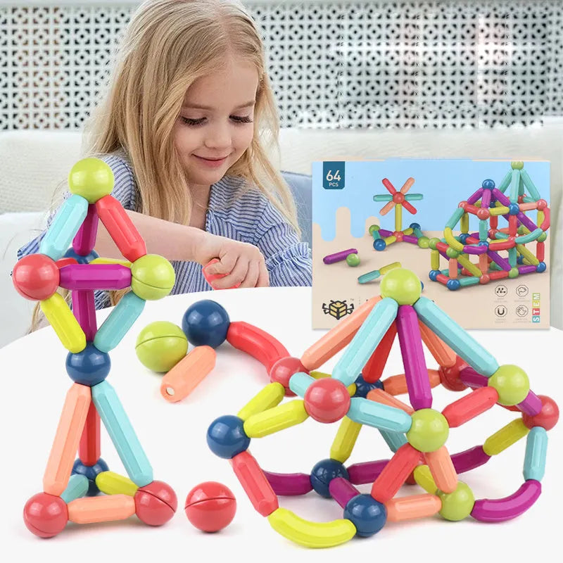 Juego de bloques de construcción de palo magnético, juego de imanes para niños, imanes para niños, bloques de juguete magnéticos