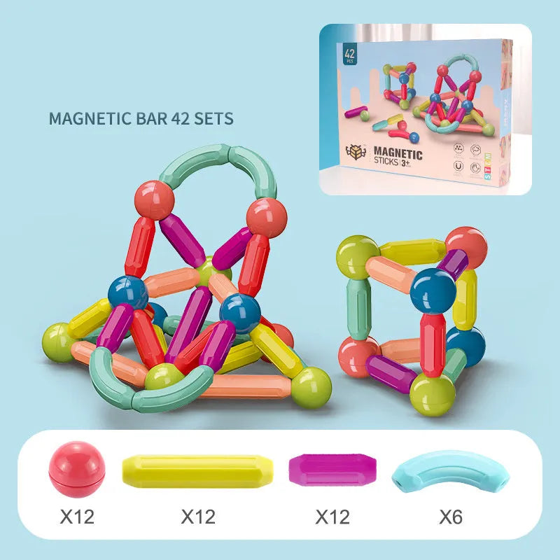 Juego de bloques de construcción de palo magnético, juego de imanes para niños, imanes para niños, bloques de juguete magnéticos